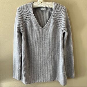 Lou & Grey Loft Ribbed Tunic Wool Blend Sweater S Small Purple V Neck Shirt Top